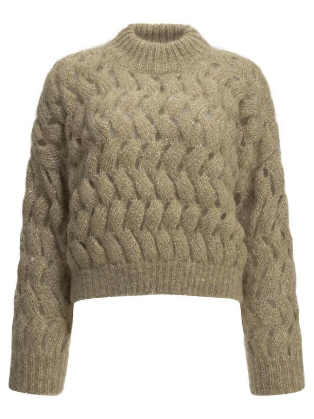 Brunello Cucinelli Dazzling Zigzag Cables Crew-Neck Sweater Tag Size S Women